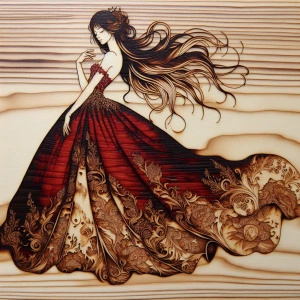 Create a stunning Xylopyrography artwork depicting a beautiful g...