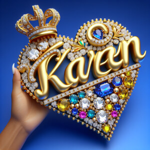VCraft a 3-D image showcasing the name 'KAREN' in a luxurious go...