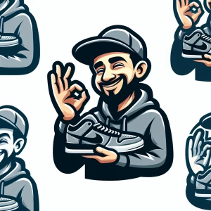 an animated man wearing cap and hoodie, his holding a pair of sn...