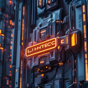 A futuristic sign that says 'LinkTech'
