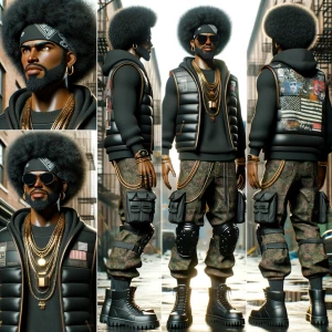 Create an image of a Black superhero who is 8 feet 9 inches tall...