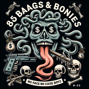 Create a dynamic, comic-book-style logo showcasing a sinister ca...