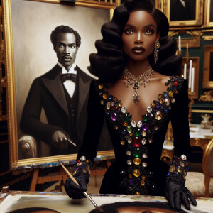 In a high-class, elegantly decorated studio, a very light-skinne...