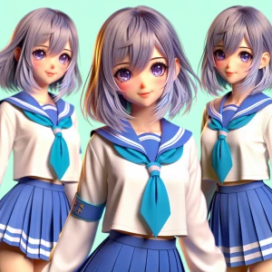 schoolgirl character, featuring large expressive eyes, smooth sk...