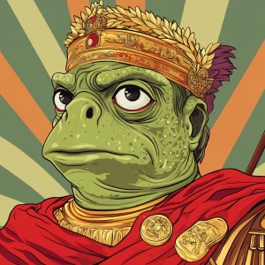 Pepe with pumped-up lips of a bright red color in carton style...