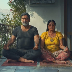 Photorealism,realism,A man muscular beefy sweaty doinga yoga sit...