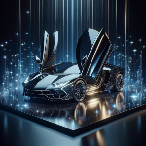 A futuristic ka black with lamborghini doors, twenty four inch r...
