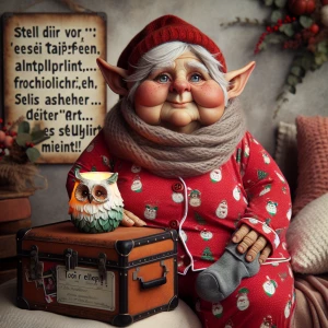 a plump old 60 year old woman with elf ears and a bulbous nose,...