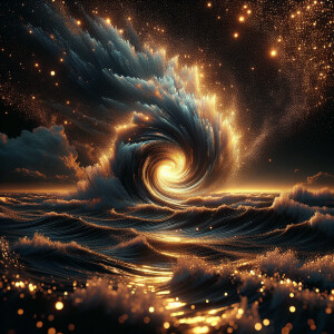 3D image of a beautiful night at the beach. There are elements i...