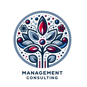 経営コンサル会社「Blument Consulting.」のロゴ グレー、紺色、ワ...