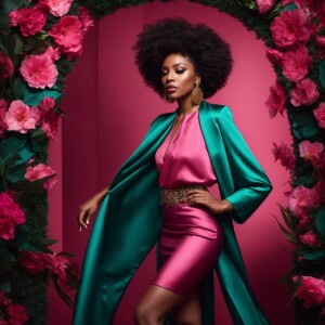 A full-body image of a vibrant African American woman striking a...