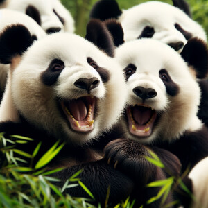 Osos pandas riendo a carcajadas