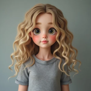Make a finnish young girl, "dirty" blonde.. She has a grey thick...