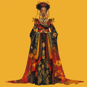 Create a full-body illustration of an Empress representing a mix...
