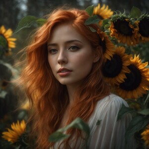 Artistic image. Ginger haired, pale skin, beautiful female. Ful...
