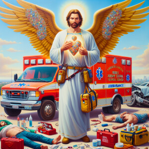 Create a realistic 3D oil painting depicting a scene of emergenc...