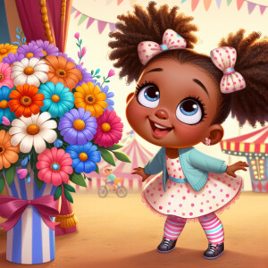 A charming, joyful African American 6-year-old girl cartoon char...