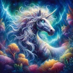 In an enchanting watercolor painting, a mesmerizing kelpie emerg...