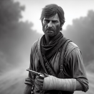 An old west cowboy standing in the middle of the road, six shoot...