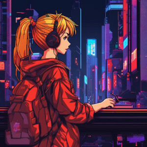 Draw a girl in anime and cyberpunk style