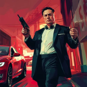 Elon Musk,robbing a bank, GTA style