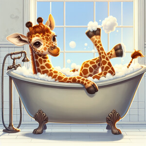 Cute Giraffe-Boy Hybrid taking A bath 🛁 in a Tub