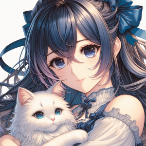 Hot anime woman with dark blue hair and dark brown eyes. She wea...