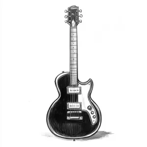 Black and white sketch of a highly detailed 1963 Gibson melody m...