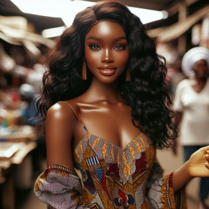 Envision a graceful young woman with a fusion of Nigerian and Eg...