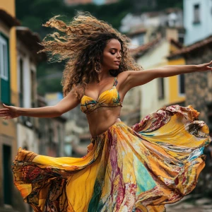 A beautiful woman, dancing passionately, and wildly, in rio