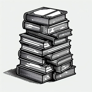 Create a monochrome image featuring a neatly stacked pile of boo...