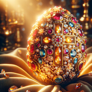 Envision a magnificent, ornate gold egg, the surface encrusted w...
