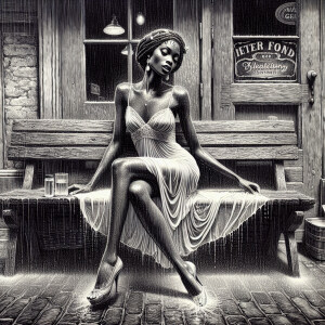 Grisaille style : Create an image of an elegant African lady tan...