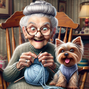 Funny and crazy caricature of a 95 year old  American grandma kn...
