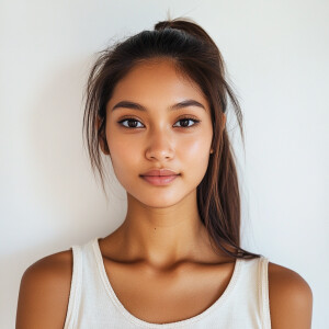 Portrait of a youthful 22-year-old Filipina woman with a clean f...