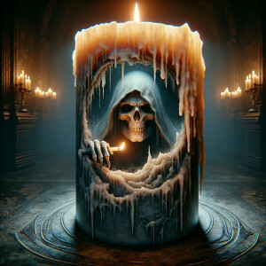 Create an artwork featuring a grim reaper high , who has been my...