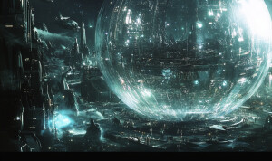 we see the big transparent sphere - it's an alien space ship  -...