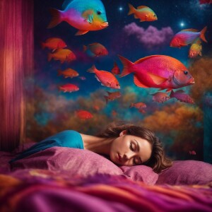 Sleeping fantasy, vivid dream about life in imagination, colourf...