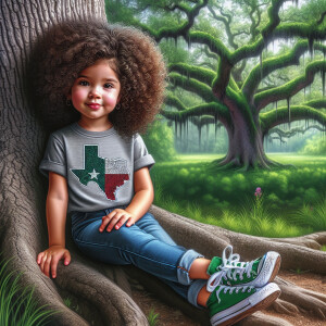 Design a digital art piece depicting a three-year-old Mexican Am...