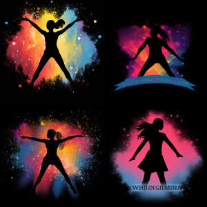 create a design using a female gymnast black silhouette who has...