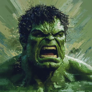 Create an ASCII art representation of the character The Hulk.