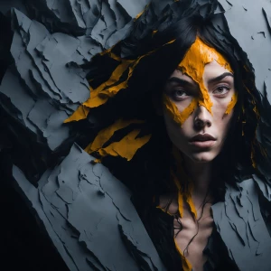 Create a portrait of a woman with ginger hair in an abstract sty...