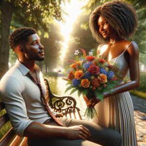 A photorealistic scene captures a young African American couple...
