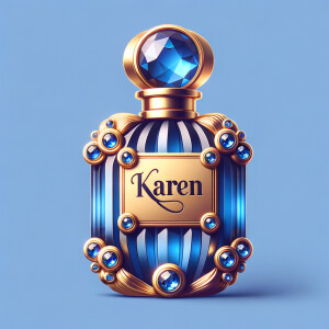 Create a 3-D realistic gold and blue, colorful jewels perfume b...