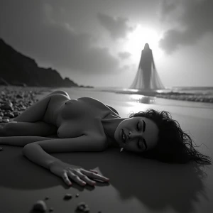 2️⃣ “Something Lurks”
“A surreal black and white horror composit...