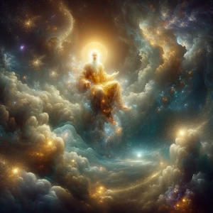 Jehovah God, as described in biblical scripture, rendered in a c...