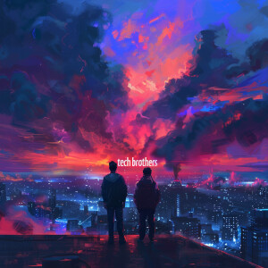 Want the image of the text "tech brothers" displayed on the sky