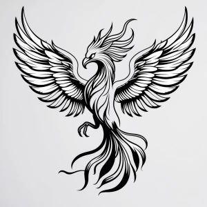 A black and white, line art, suitable for a laser cutter, Phoeni...