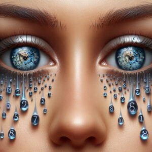 Create an image of a pair of eyes, with clocks inside the pupils...