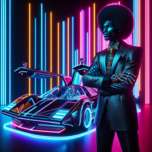 Black man with afro hairstyles standing ing fro t of a futuristi...